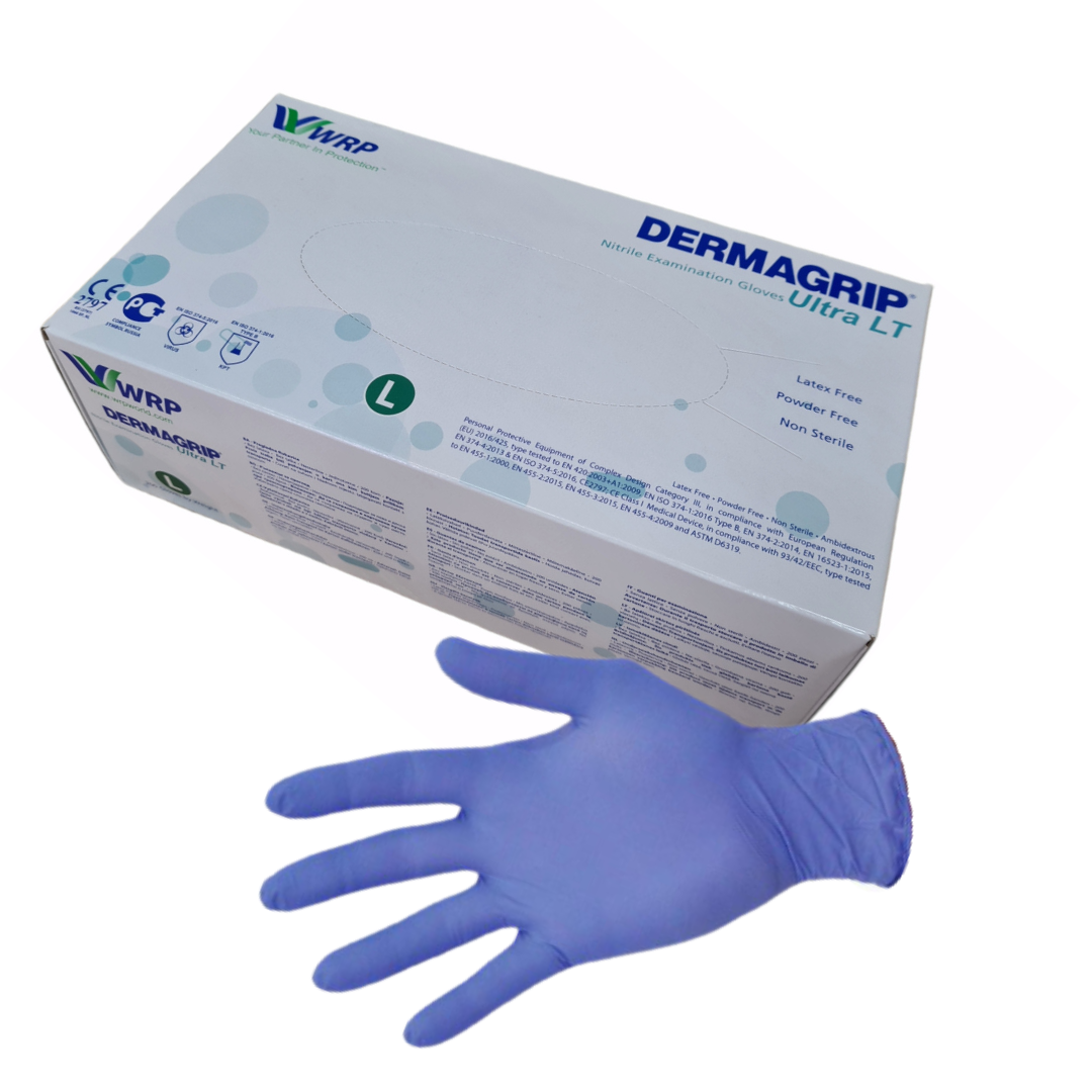 DERMAGRIP Powder Free Blue Nitrile Hand Gloves low price in BD