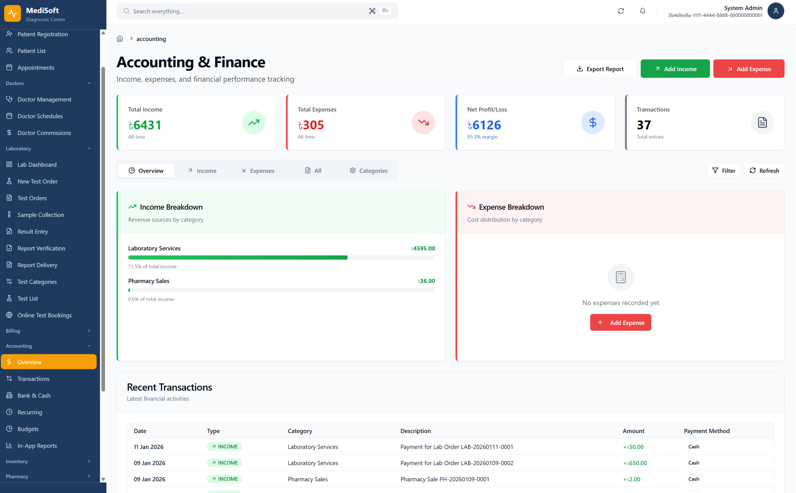 Accounting Module - Clinic Management Software