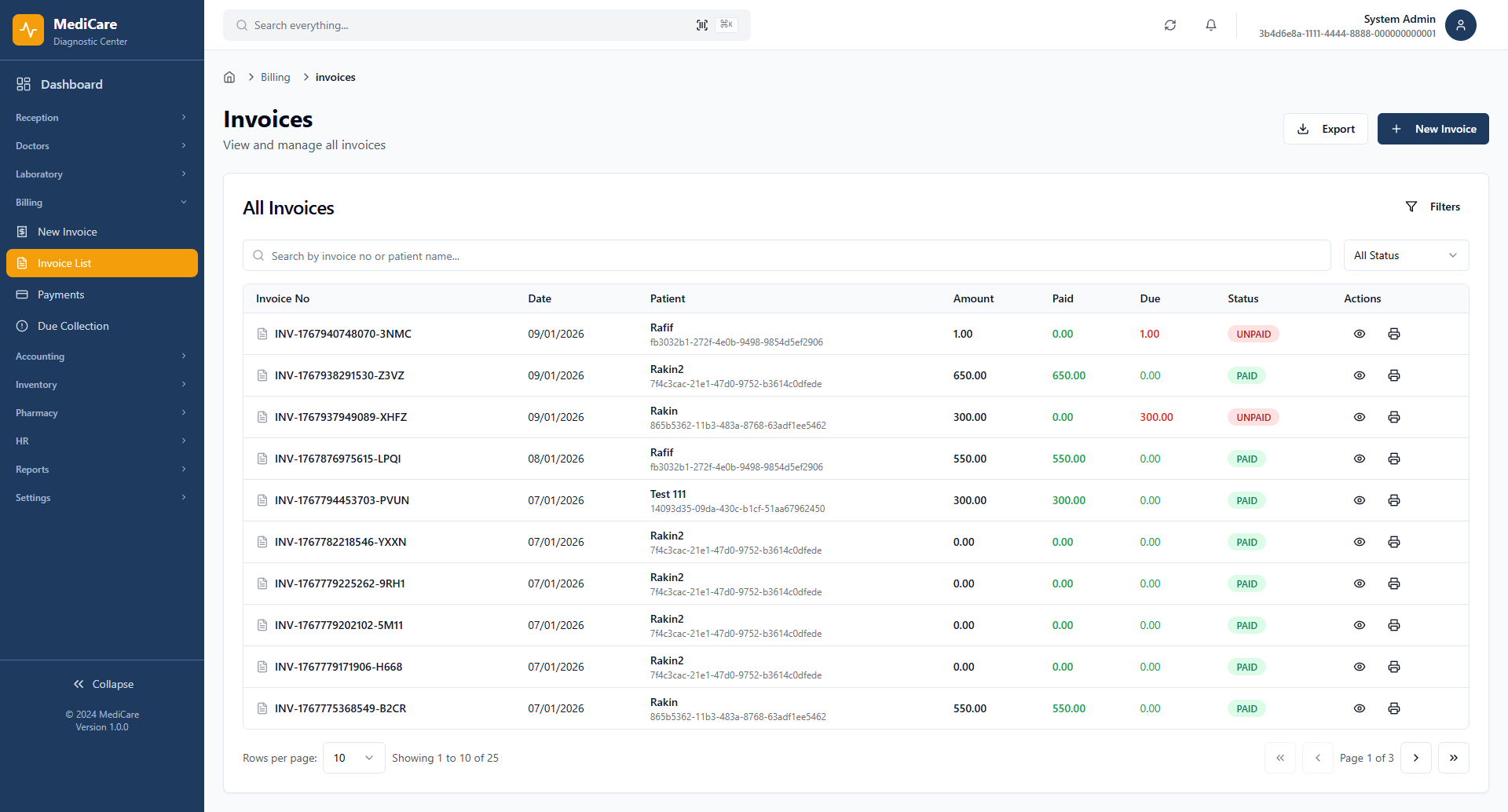 Invoice Management - Clinic Management Software BD