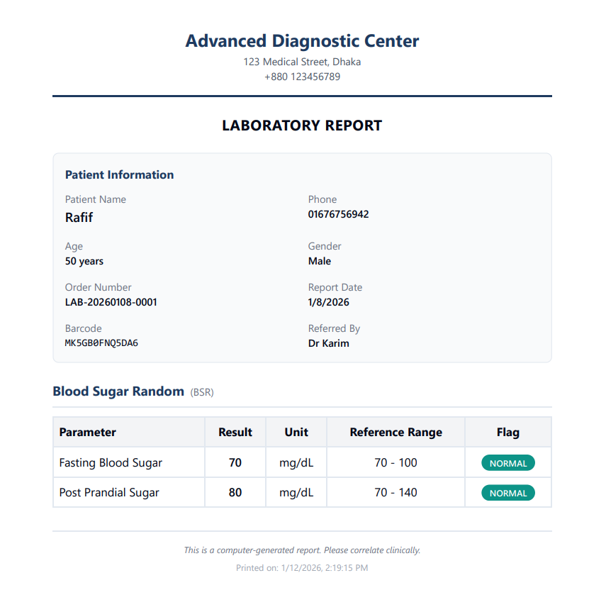 Lab Test Reports - Diagnostic Management System