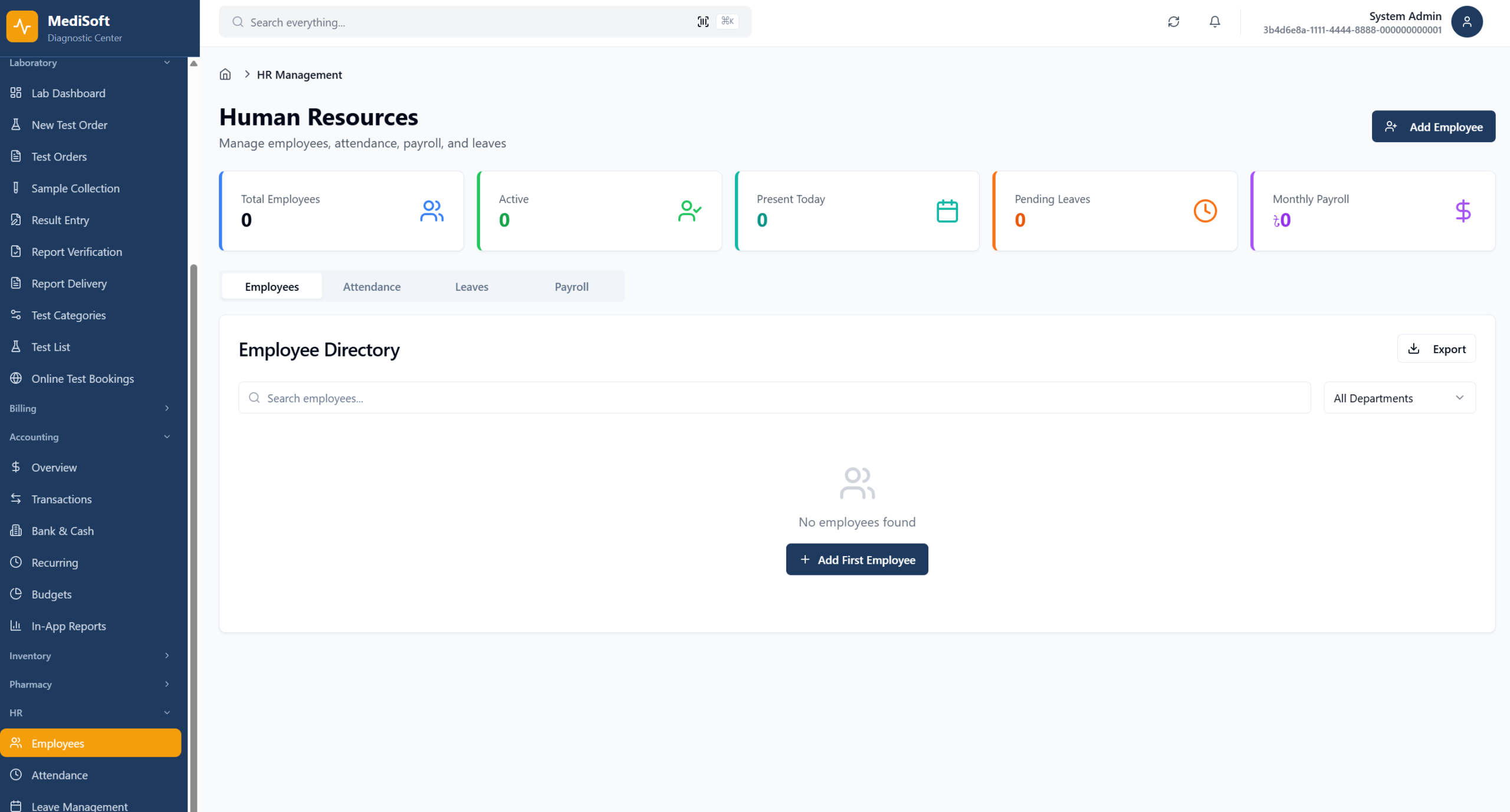 HR Payroll Module - Diagnostic Center Software